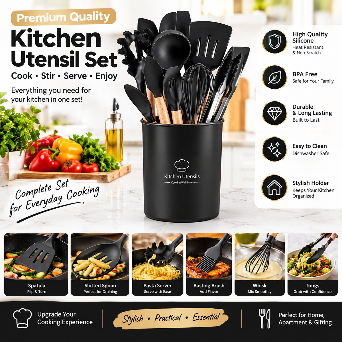 Wooden Handle Silicone Kitchenware 12-Piece Non-Stick Spatula Kitchen Tool Cooking Spatula Spoon Baking Set